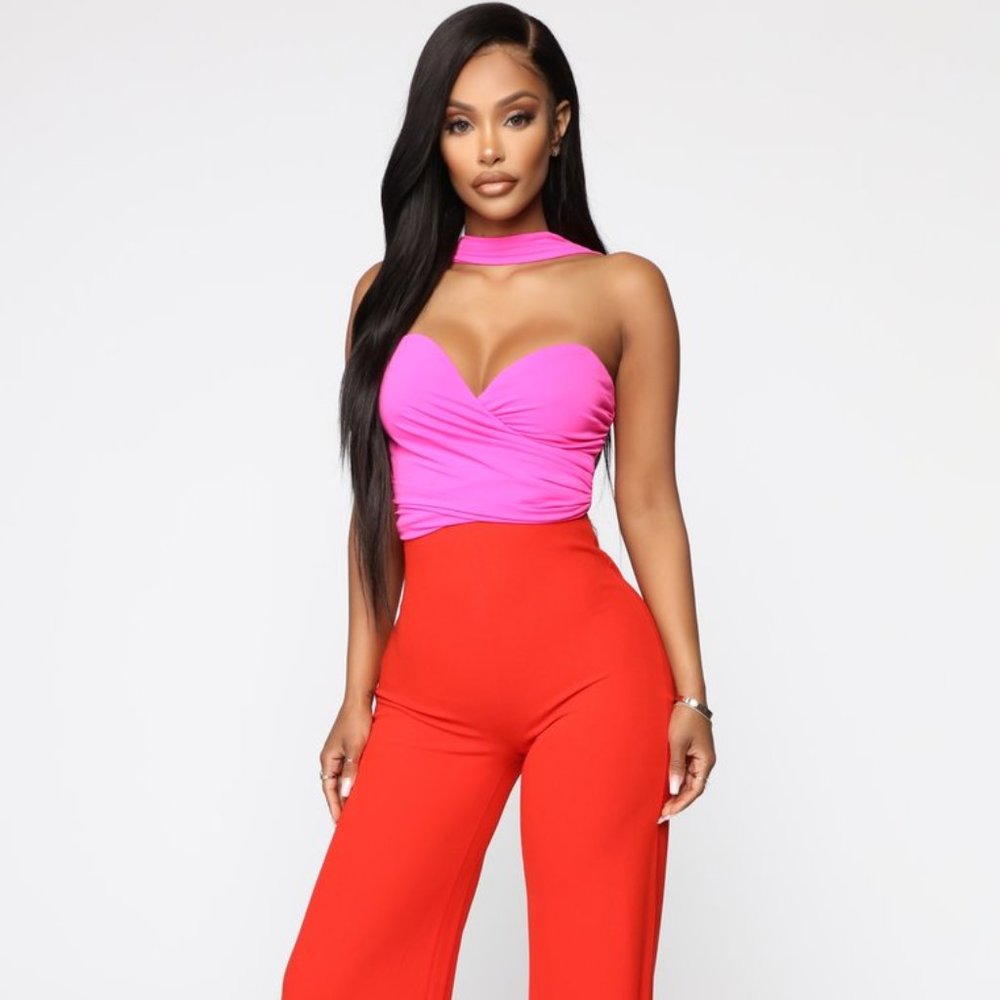 Fashion Nova Jumpsuit - Neon Pink/Red